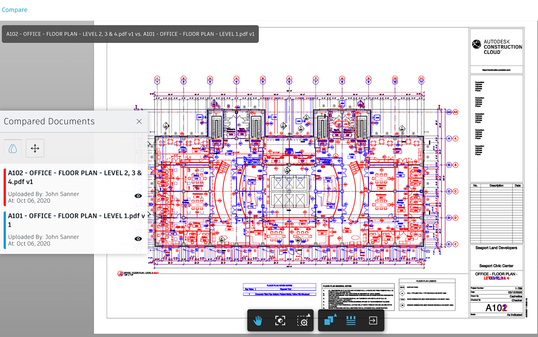 Autodesk Forma: сравнение версий чертежей в облаке